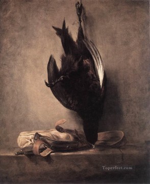  hunting Canvas - Still Life with Dead Pheasant and Hunting Bag Jean Baptiste Simeon Chardin
